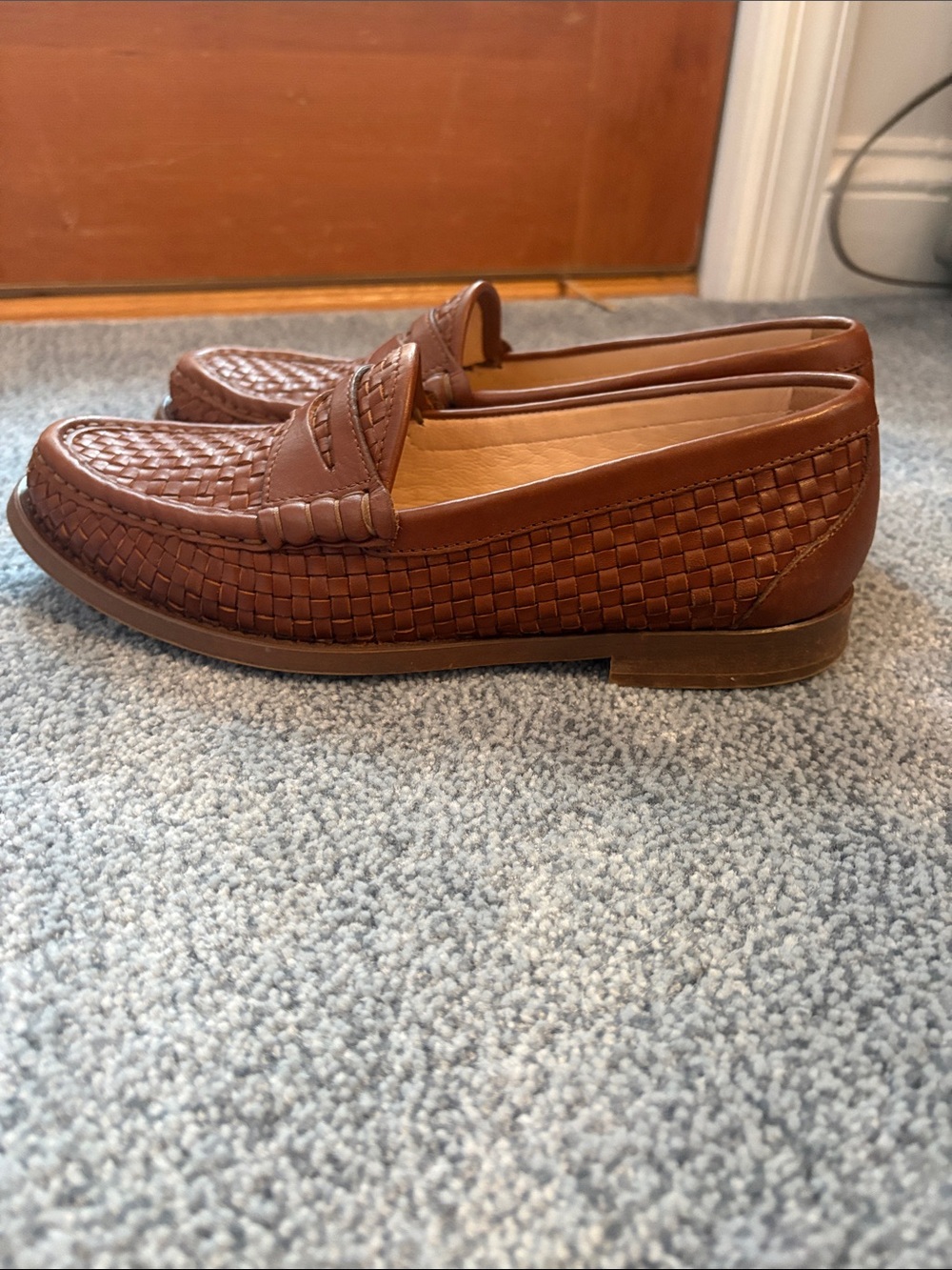 J. Crew Brown Woven Leather Penny Loafers - Picture 2 of 4